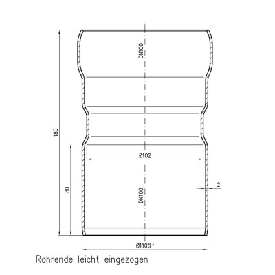 Übergangsstück von DN100 auf KG-Rohr DN110 aus Stahl, verzinkt