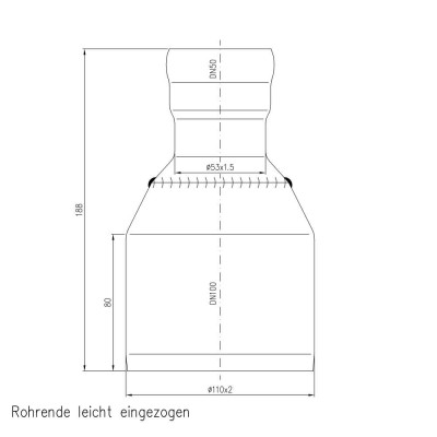 Übergangsstück von DN50 auf KG-Rohr DN110 aus Stahl, verzinkt